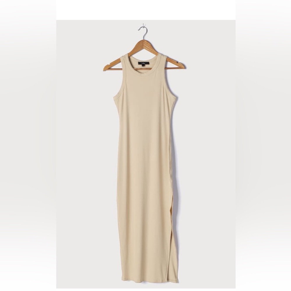 Lulu’s Simply Wonderful Tan Ribbed Bodycon Midi Dress